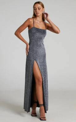 Showpo Rheannon Split Mesh Maxi Dress In Gunmetal Lurex -Showpo Women's Clothing Store Rheannon Split Mesh Maxi Dress in Gunmetal Lurex 2528SD21020054032529