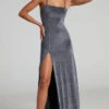 Showpo Rheannon Split Mesh Maxi Dress In Gunmetal Lurex