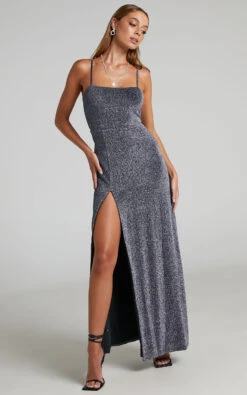 Showpo Rheannon Split Mesh Maxi Dress In Gunmetal Lurex -Showpo Women's Clothing Store Rheannon Split Mesh Maxi Dress in Gunmetal Lurex 2528SD21020054032529 3