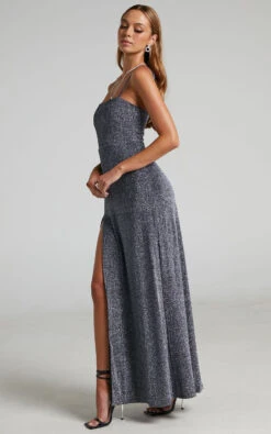 Showpo Rheannon Split Mesh Maxi Dress In Gunmetal Lurex -Showpo Women's Clothing Store Rheannon Split Mesh Maxi Dress in Gunmetal Lurex 2528SD21020054032529 5