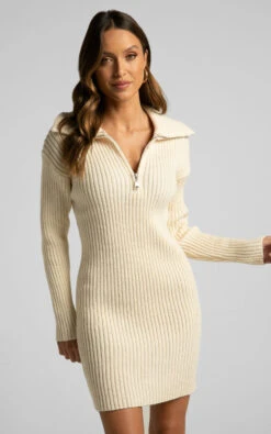 Showpo Rhenanita Quarter Zip Knit Dress In Cream 12 Showpo Rhenanita Quarter Zip Knit Dress In Cream -Showpo Women's Clothing Store Rhenanita Quarter Zip Knit Dress in Cream 05