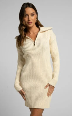 Showpo Rhenanita Quarter Zip Knit Dress In Cream 13 Showpo Rhenanita Quarter Zip Knit Dress In Cream -Showpo Women's Clothing Store Rhenanita Quarter Zip Knit Dress in Cream 11