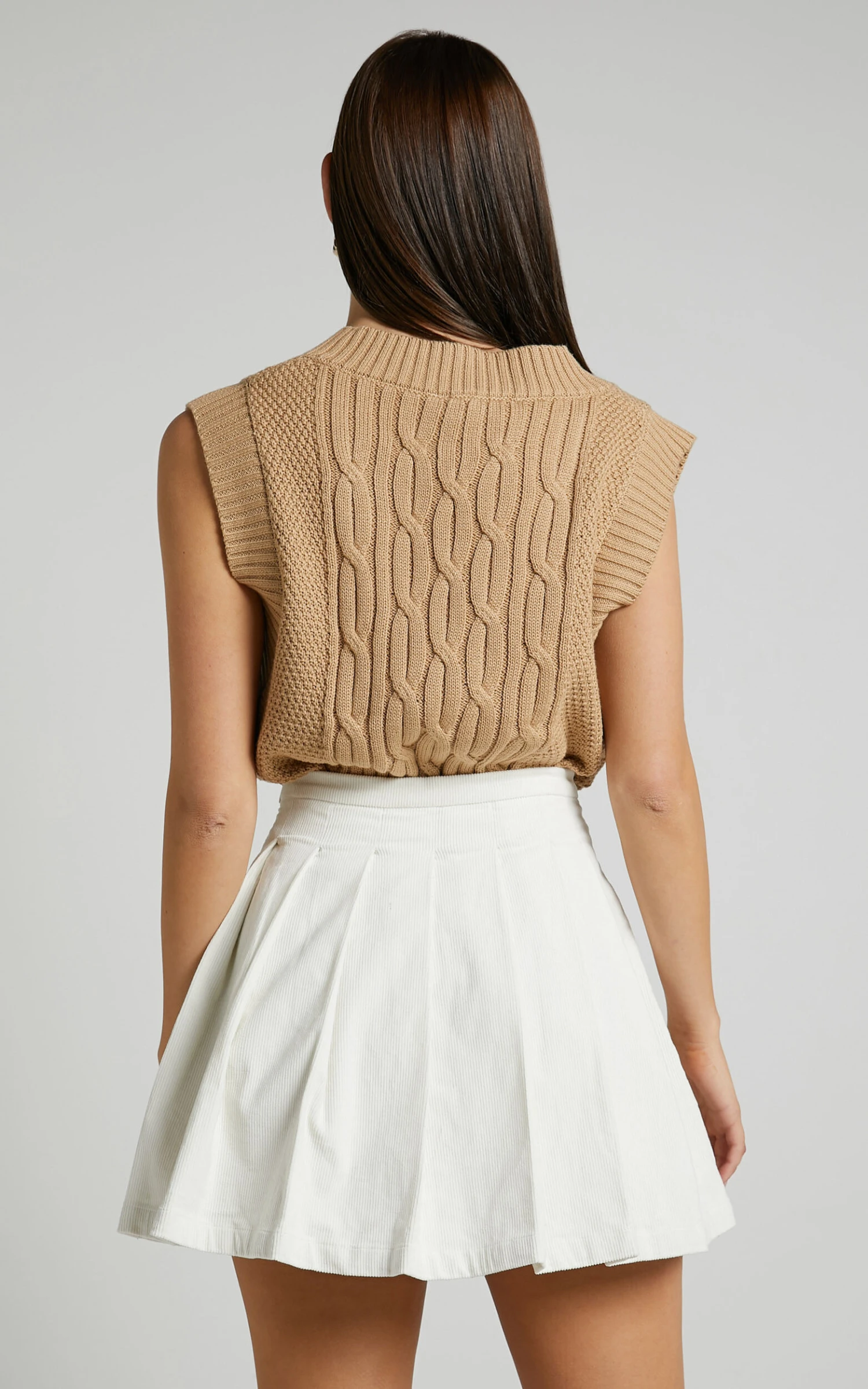 Showpo Rhexy Pleated Cord Mini Skirt In Ivory - Image 4