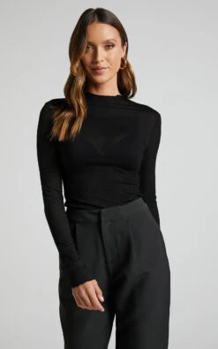 Showpo Rhialyn Long Sleeve Sheer Top In Black 11 Showpo Rhialyn Long Sleeve Sheer Top In Black -Showpo Women's Clothing Store Rhialyn Long Sleeve Sheer Top in Black 4