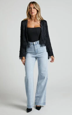 Showpo Rhizza Fringed Jacket In Black -Showpo Women's Clothing Store Rhizza Fringed Jacket in Black 1