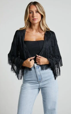 Showpo Rhizza Fringed Jacket In Black