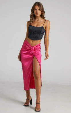 Showpo Ricarda Twist Front Midi Skirt In Hot Pink -Showpo Women's Clothing Store Ricarda Midi Skirt with Front Twist in Hot Pink 2528SB21110032022529