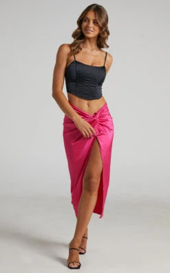 Showpo Ricarda Twist Front Midi Skirt In Hot Pink -Showpo Women's Clothing Store Ricarda Midi Skirt with Front Twist in Hot Pink 2528SB21110032022529 3