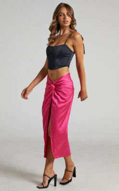Showpo Ricarda Twist Front Midi Skirt In Hot Pink -Showpo Women's Clothing Store Ricarda Midi Skirt with Front Twist in Hot Pink 2528SB21110032022529 4