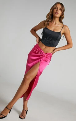 Showpo Ricarda Twist Front Midi Skirt In Hot Pink -Showpo Women's Clothing Store Ricarda Midi Skirt with Front Twist in Hot Pink 2528SB21110032022529 7