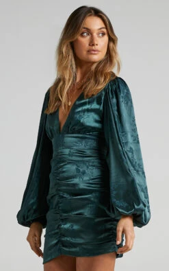 Showpo Richmond Long Sleeve Ruched Mini Dress In Emerald 14 Showpo Richmond Long Sleeve Ruched Mini Dress In Emerald -Showpo Women's Clothing Store Richmond Long Sleeve Ruched Mini Dress in Emerald SD21020060 249