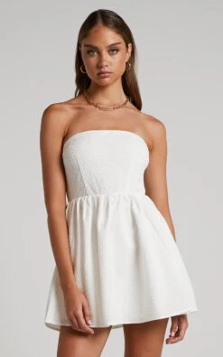 Showpo Rikardy Mini Dress - Strapless Fit And Flare Dress In White Floral Texture 11 Showpo Rikardy Mini Dress - Strapless Fit And Flare Dress In White Floral Texture -Showpo Women's Clothing Store Rikardy Strapless Mini Dress in White Floral Texture 24