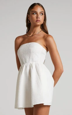 Showpo Rikardy Mini Dress - Strapless Fit And Flare Dress In White Floral Texture 13 Showpo Rikardy Mini Dress - Strapless Fit And Flare Dress In White Floral Texture -Showpo Women's Clothing Store Rikardy Strapless Mini Dress in White Floral Texture 43