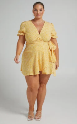 Showpo Azelle Wrap Mini Dress In Yellow Floral -Showpo Women's Clothing Store Riley x Lucy x Anthony 10.11.2135545