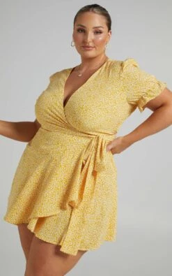 Showpo Azelle Wrap Mini Dress In Yellow Floral -Showpo Women's Clothing Store Riley x Lucy x Anthony 10.11.2135583