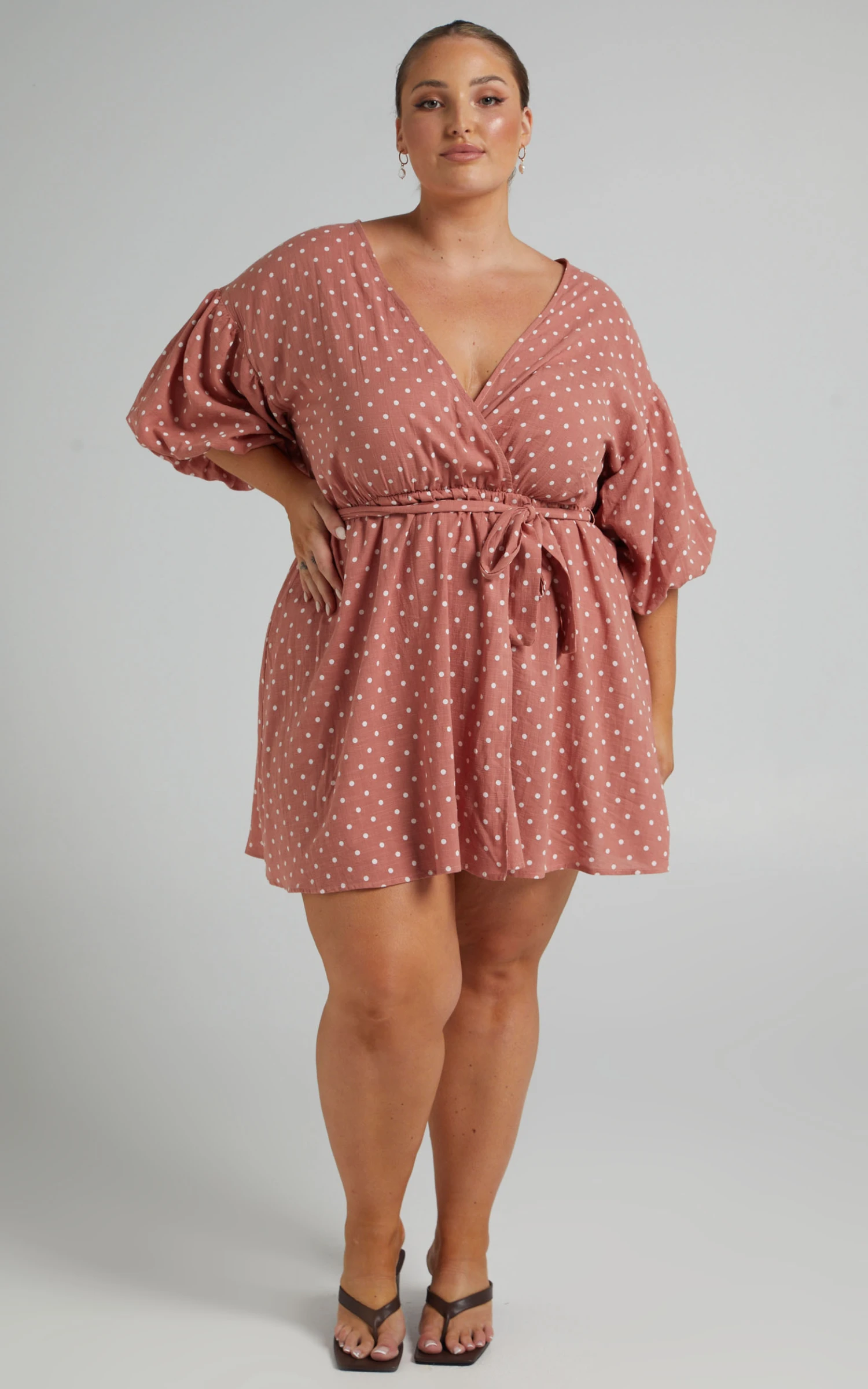 Showpo Steffany Wrap Style Mini Dress In Dusty Pink Spot 7 Showpo Steffany Wrap Style Mini Dress In Dusty Pink Spot - Image 7