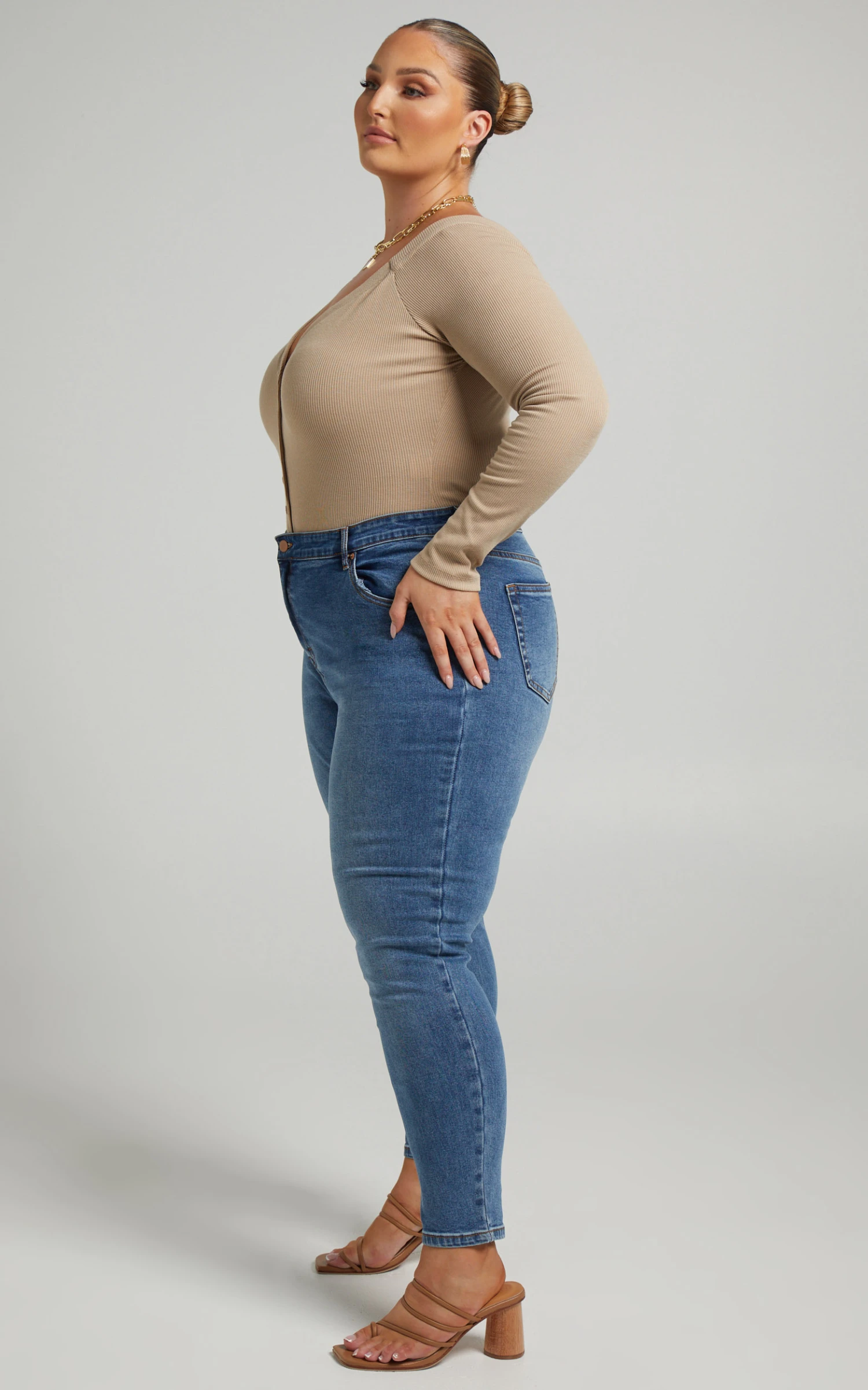 Showpo Lucilla - High Waisted Contour Fitted Jeans In Blue 5 Showpo Lucilla - High Waisted Contour Fitted Jeans In Blue - Image 5