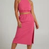 Showpo Lerah Elastic Waist Midi Skirt In Hot Pink