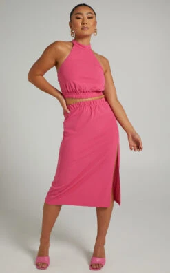 Showpo Lerah Elastic Waist Midi Skirt In Hot Pink -Showpo Women's Clothing Store Rino x Lucy x Anthony 15.10.2116213