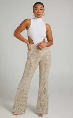Showpo Deliza Mid Waisted Sequin Flare Pants In Champagne -Showpo Women's Clothing Store Rino x Lucy x Anthony 15.10.2116721