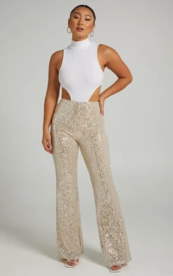 Showpo Deliza Mid Waisted Sequin Flare Pants In Champagne -Showpo Women's Clothing Store Rino x Lucy x Anthony 15.10.2116724