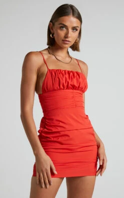 Showpo Roberta Ruched Bodycon Mini Dress In Red 10 Showpo Roberta Ruched Bodycon Mini Dress In Red -Showpo Women's Clothing Store Roberta Ruched Bodycon Mini Dress in Red 1