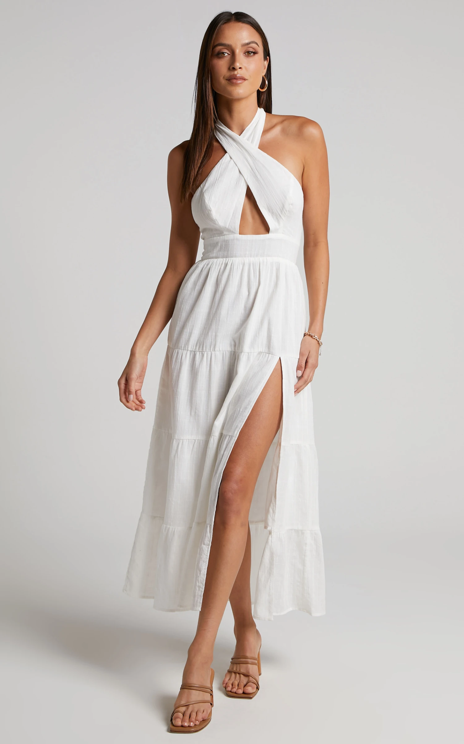 Showpo Roella Midi Dress - Tiered Halter Dress In White 2 Showpo Roella Midi Dress - Tiered Halter Dress In White - Image 2
