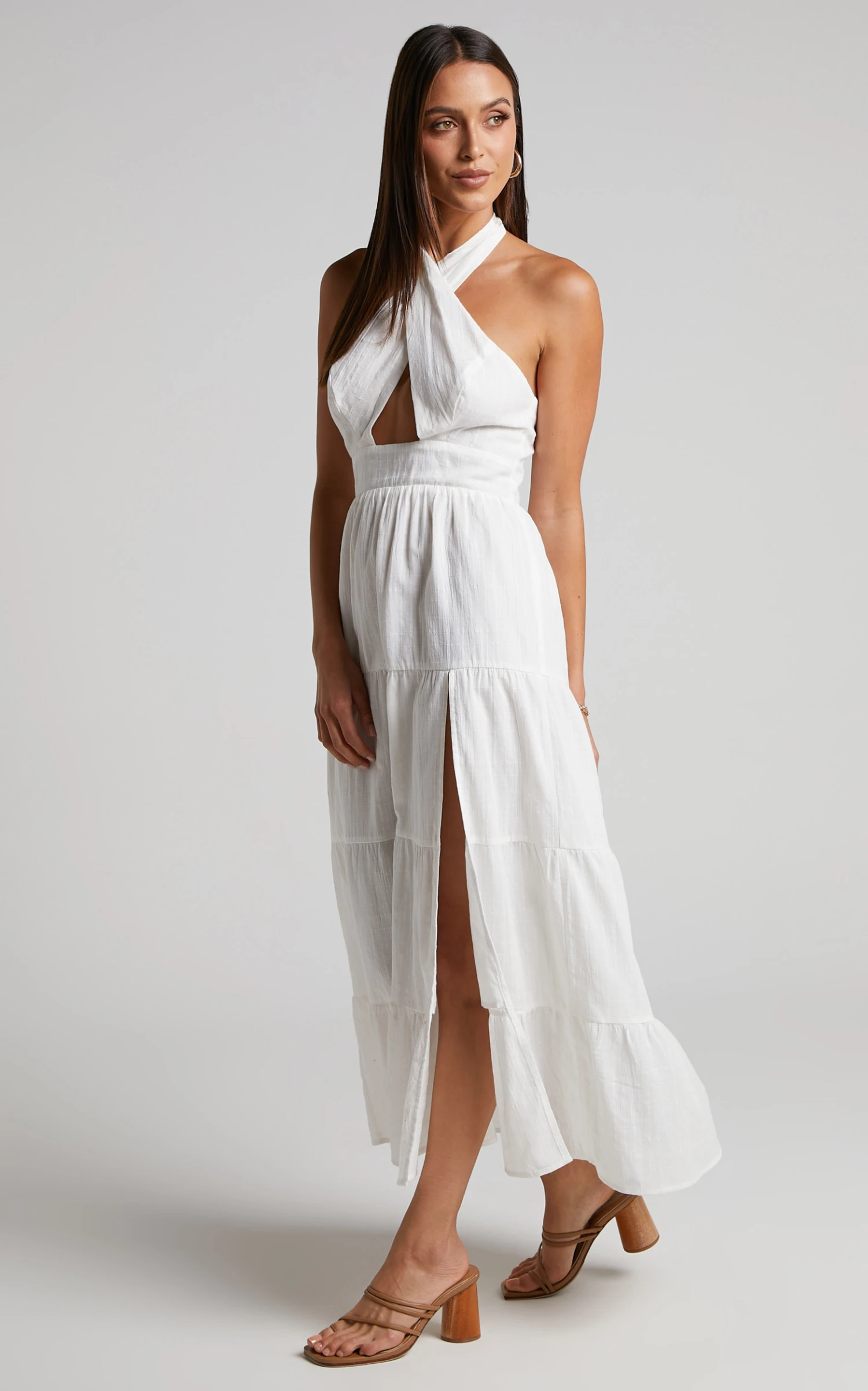 Showpo Roella Midi Dress - Tiered Halter Dress In White 4 Showpo Roella Midi Dress - Tiered Halter Dress In White - Image 4