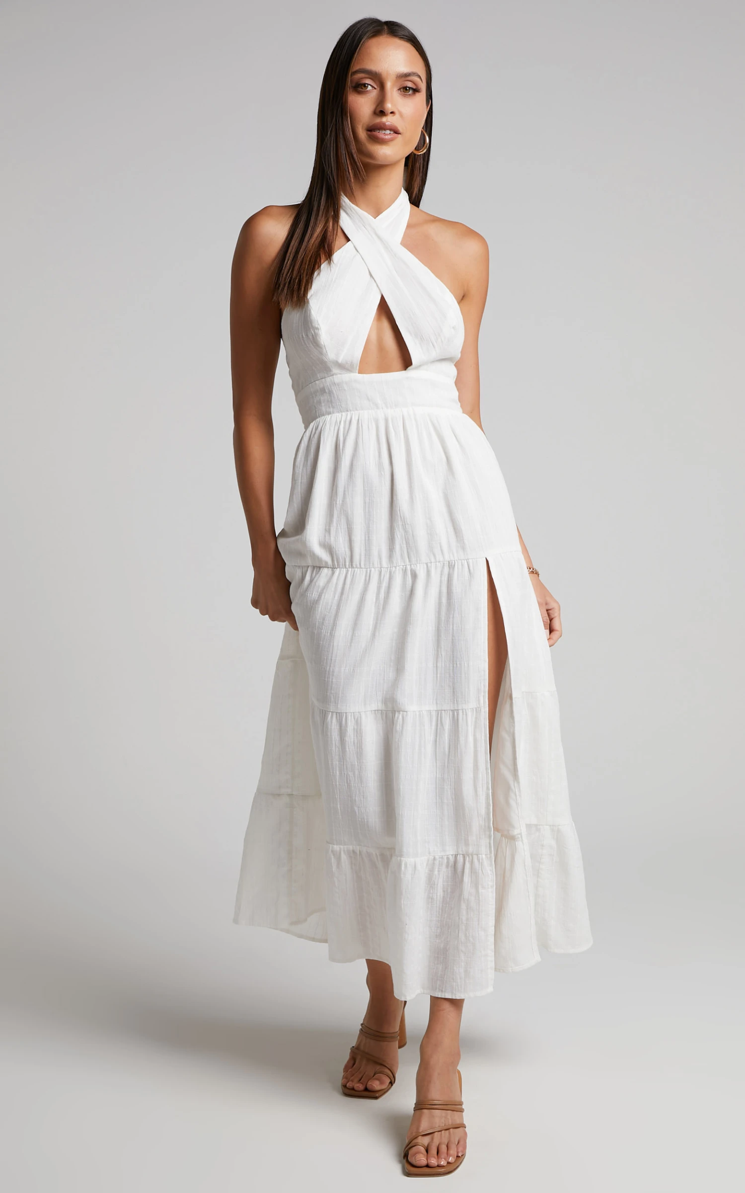 Showpo Roella Midi Dress - Tiered Halter Dress In White 5 Showpo Roella Midi Dress - Tiered Halter Dress In White - Image 5
