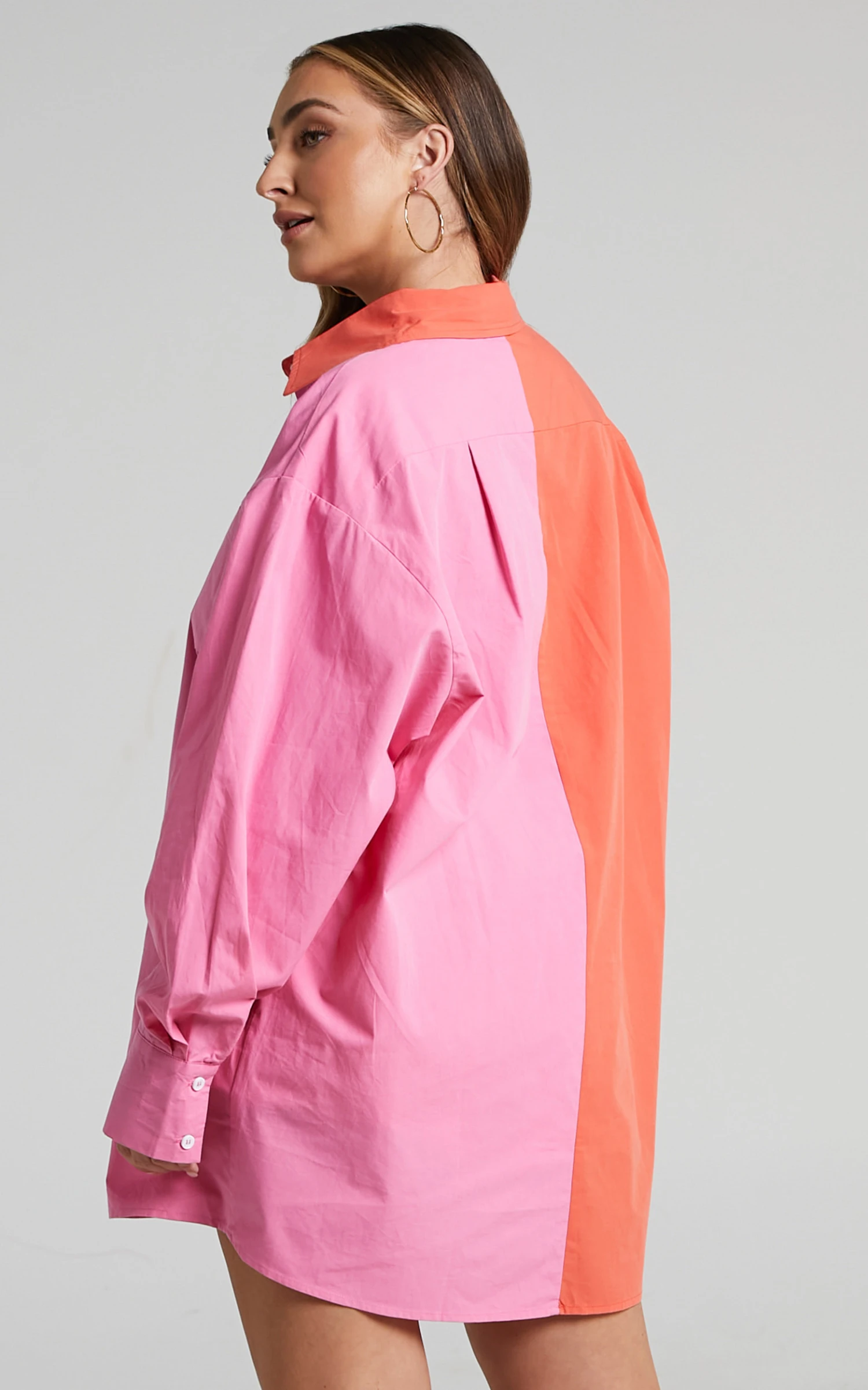 Showpo Roewe Colour Block Oversized Button Up Shirt In Oxy Fire & Pink - Image 8