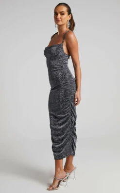 Showpo Roma Ruched Cowl Neck Midi Dress In Silver 11 Showpo Roma Ruched Cowl Neck Midi Dress In Silver -Showpo Women's Clothing Store Roma Ruched Cowl Neck Midi Dress in Silver 2528SD21070105042529 3