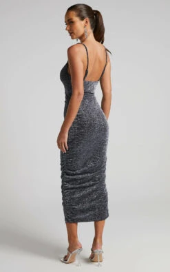 Showpo Roma Ruched Cowl Neck Midi Dress In Silver 12 Showpo Roma Ruched Cowl Neck Midi Dress In Silver -Showpo Women's Clothing Store Roma Ruched Cowl Neck Midi Dress in Silver 2528SD21070105042529 4