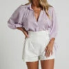 Showpo Roselle Raglan Sleeve Blouse In Lilac
