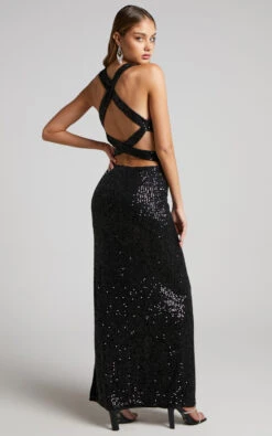 Showpo Rosmiah Maxi Dress - Sequin Plunge Cut Out Dress In Black 11 Showpo Rosmiah Maxi Dress - Sequin Plunge Cut Out Dress In Black -Showpo Women's Clothing Store Rosmiah Cut Out MAXI DRESS in Black 2528SD22100072022529 10