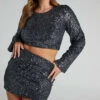 Showpo Roxanne Flared Sleeve Crop Top In Gunmetal