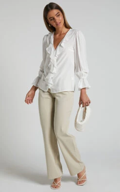 Showpo Royalene Frill Detail Balloon Sleeve Shirt In Off White 12 Showpo Royalene Frill Detail Balloon Sleeve Shirt In Off White -Showpo Women's Clothing Store Royalene Frill Detail Balloon Sleeve Shirt in Off White