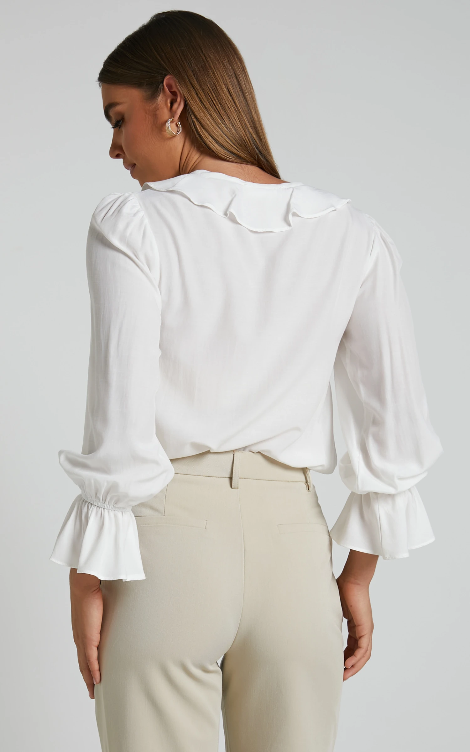 Showpo Royalene Frill Detail Balloon Sleeve Shirt In Off White 7 Showpo Royalene Frill Detail Balloon Sleeve Shirt In Off White - Image 7