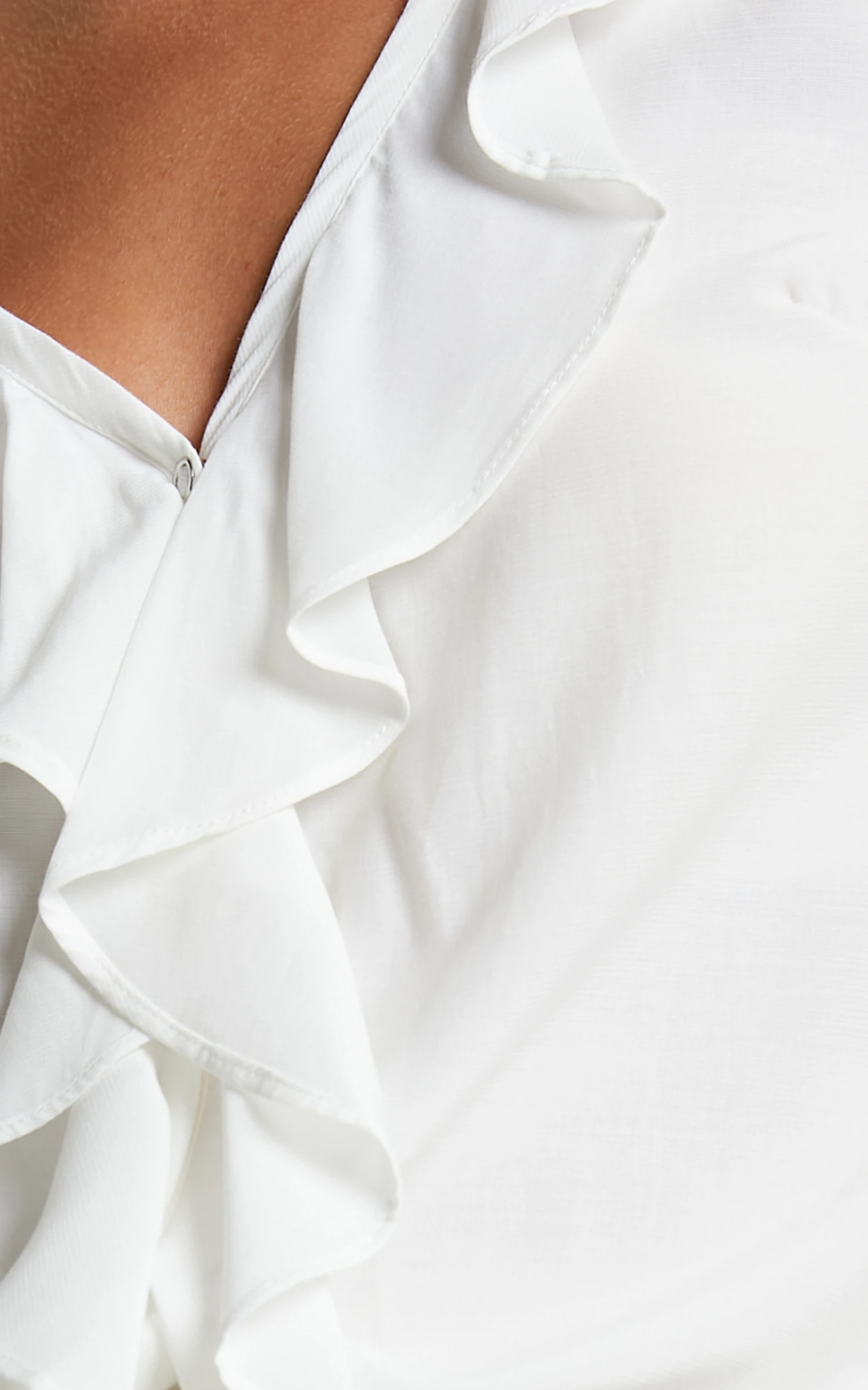 Showpo Royalene Frill Detail Balloon Sleeve Shirt In Off White 8 Showpo Royalene Frill Detail Balloon Sleeve Shirt In Off White - Image 8