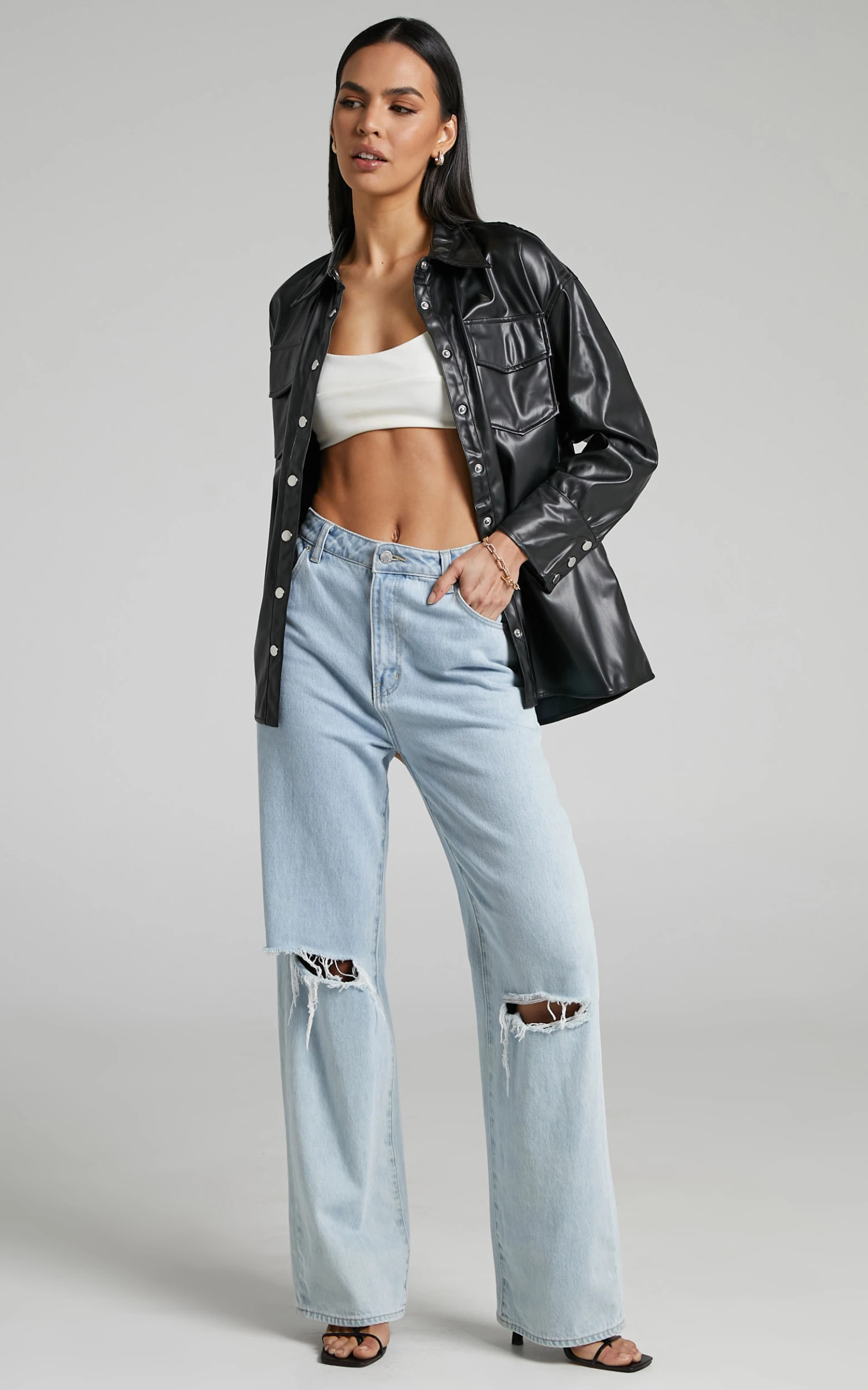 Showpo Selenia Button Front Faux Leather Shirt In Black 5 Showpo Selenia Button Front Faux Leather Shirt In Black - Image 5