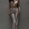 Showpo Sharleez Glitter High Waisted Tailored Wide Leg Pant In Rose Gold