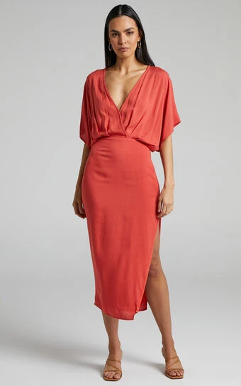 Showpo Sunshine Plunge Neck Midi Dress In Burnt Orange 1 Showpo Sunshine Plunge Neck Midi Dress In Burnt Orange
