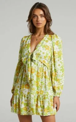 Showpo Sabella Rayon Balloon Sleeve Mini Dress In Harmony Floral