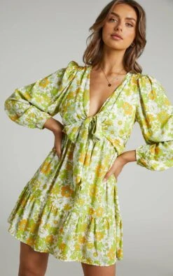 Showpo Sabella Rayon Balloon Sleeve Mini Dress In Harmony Floral 12 Showpo Sabella Rayon Balloon Sleeve Mini Dress In Harmony Floral -Showpo Women's Clothing Store Sabella Rayon Dress in Green 2528SD21030059012529 9