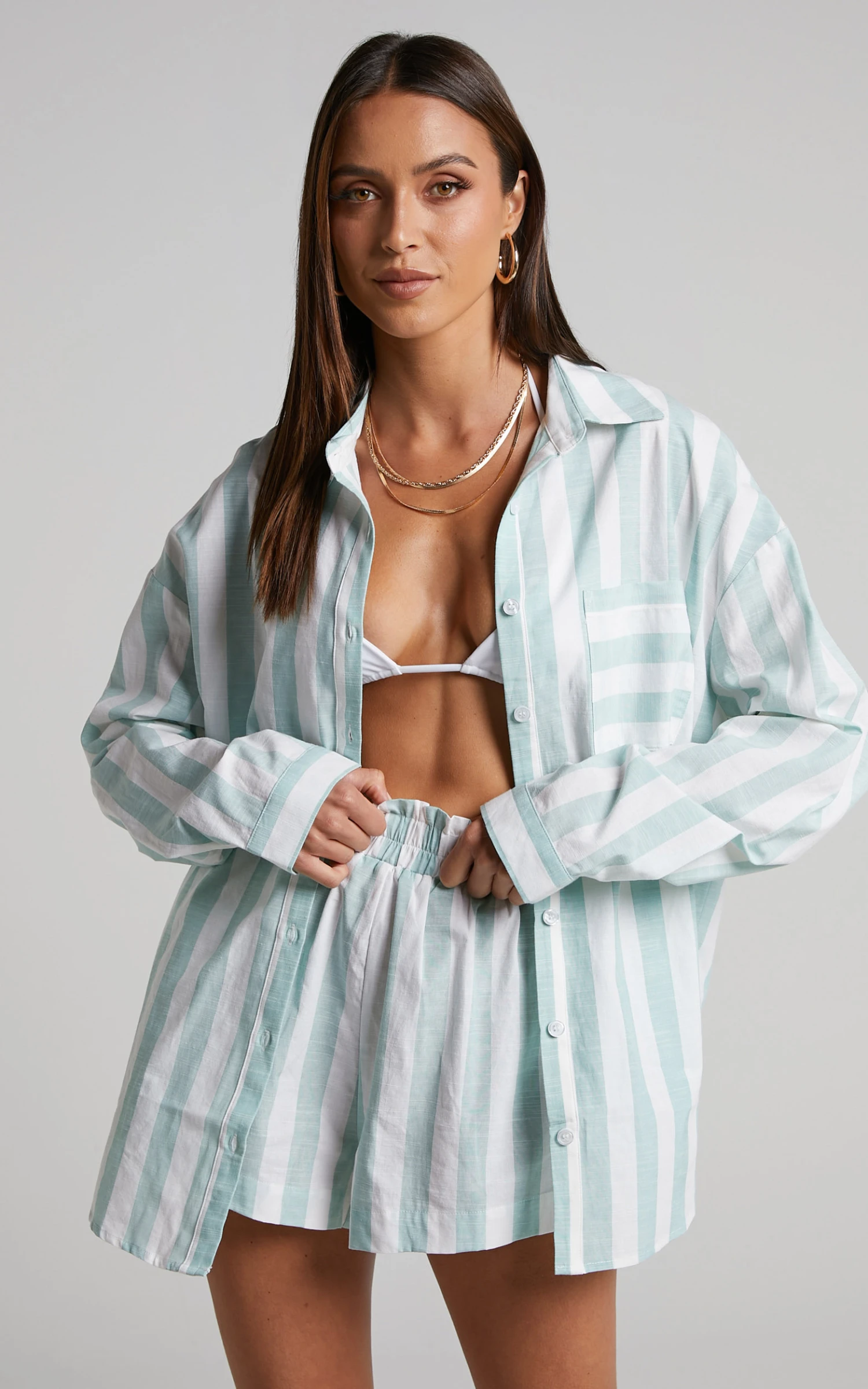 Showpo Sahle Shirt - Oversized Striped Shirt In Mint 3 Showpo Sahle Shirt - Oversized Striped Shirt In Mint - Image 3