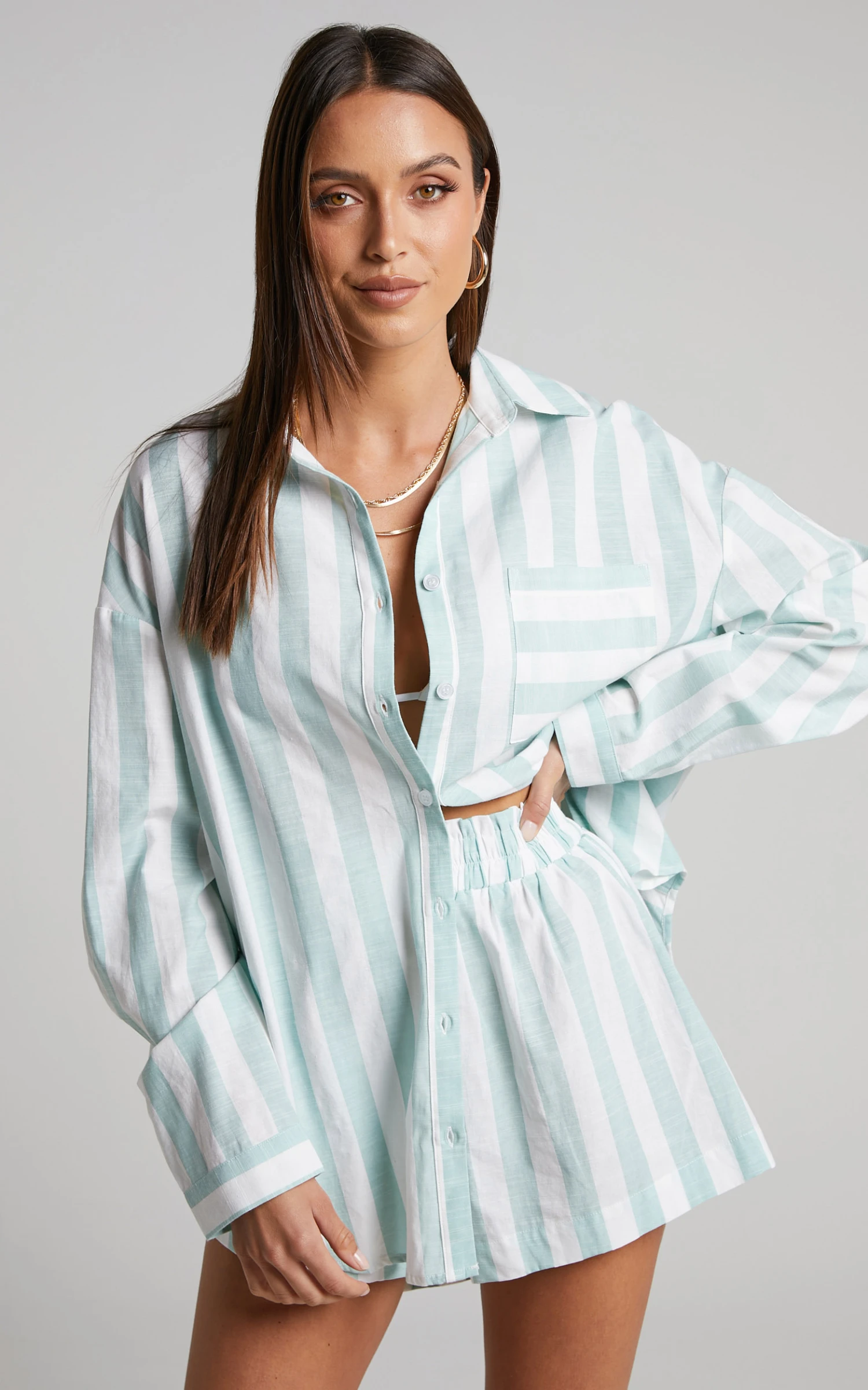 Showpo Sahle Shirt - Oversized Striped Shirt In Mint 2 Showpo Sahle Shirt - Oversized Striped Shirt In Mint - Image 2