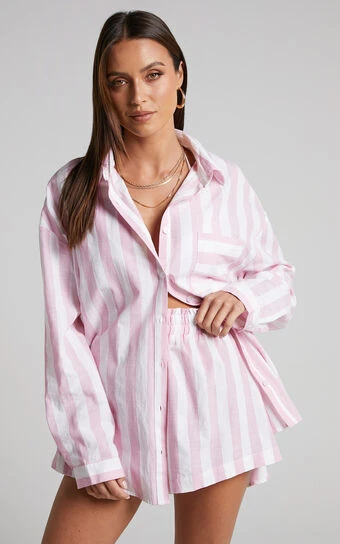 Showpo Sahle Shirt - Oversized Striped Shirt In Pink 1 Showpo Sahle Shirt - Oversized Striped Shirt In Pink