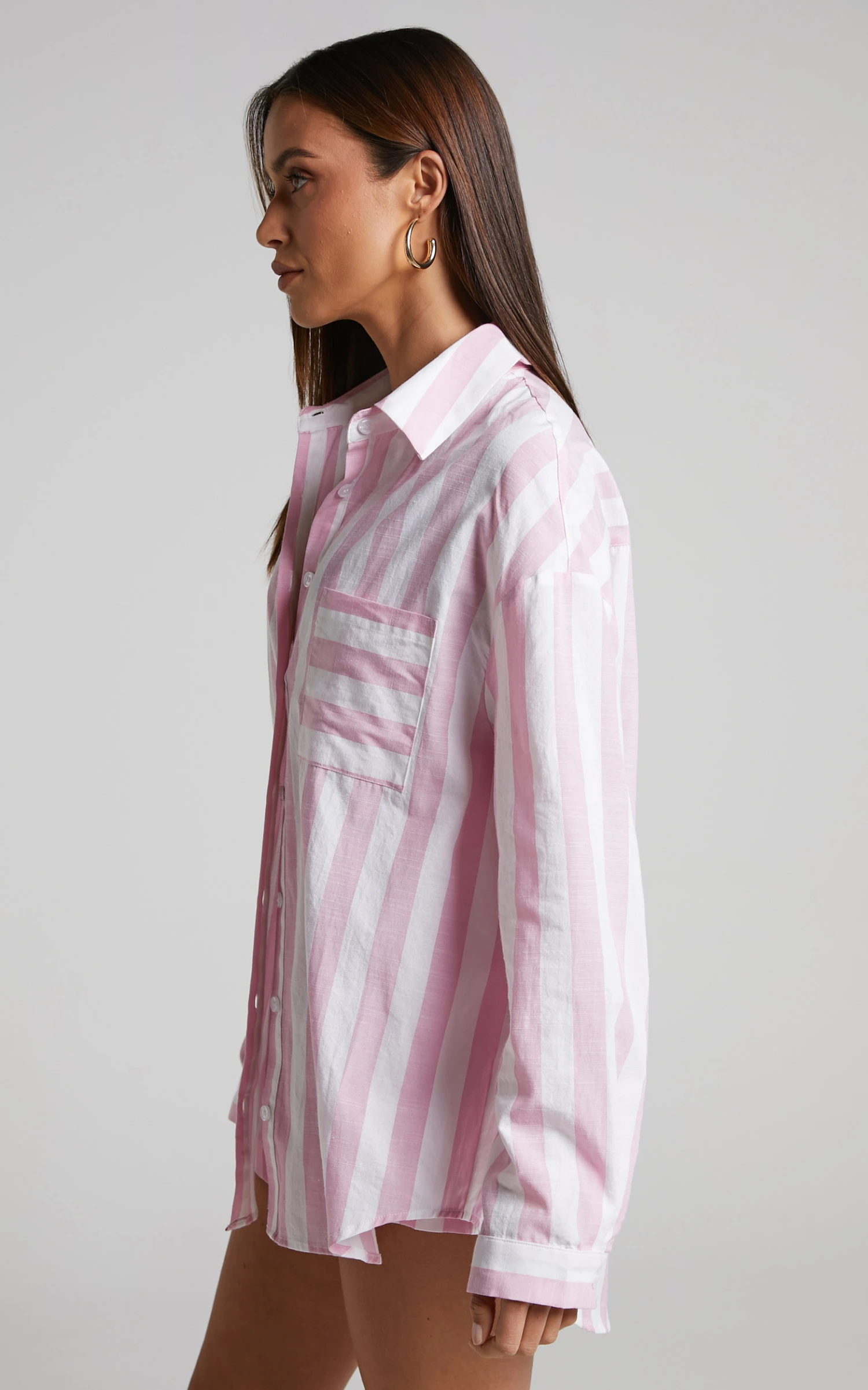 Showpo Sahle Shirt - Oversized Striped Shirt In Pink 4 Showpo Sahle Shirt - Oversized Striped Shirt In Pink - Image 4