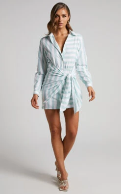 Showpo Sahle Mini Dress - Striped Wrap Front Shirt Dress In Mint 9 Showpo Sahle Mini Dress - Striped Wrap Front Shirt Dress In Mint -Showpo Women's Clothing Store Sahle Striped Wrap Front Mini Shirt Dress in Mint 2528SD22090032012529