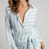 Showpo Sahle Mini Dress - Striped Wrap Front Shirt Dress In Mint