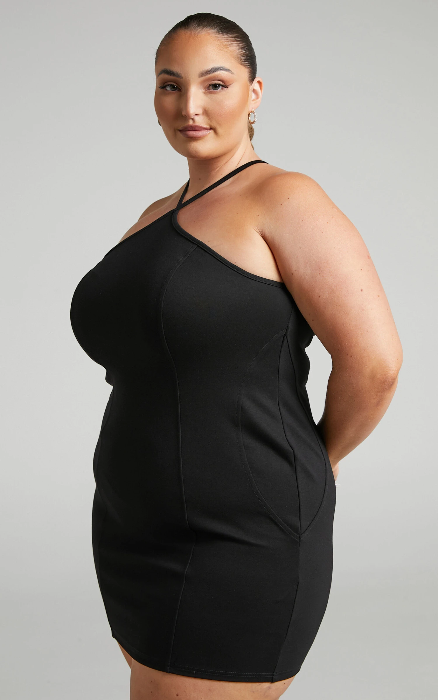 Showpo Samina Panelled Halter Bodycon Mini Dress In Black 5 Showpo Samina Panelled Halter Bodycon Mini Dress In Black - Image 5